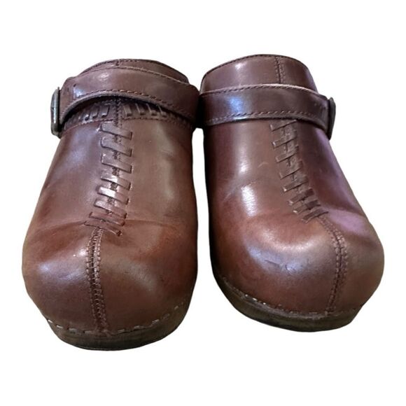 Dansko Brown Leather Clogs Braided Women's Comfort Backless Heel Strap 38 7.5-8 - Picture 6 of 7